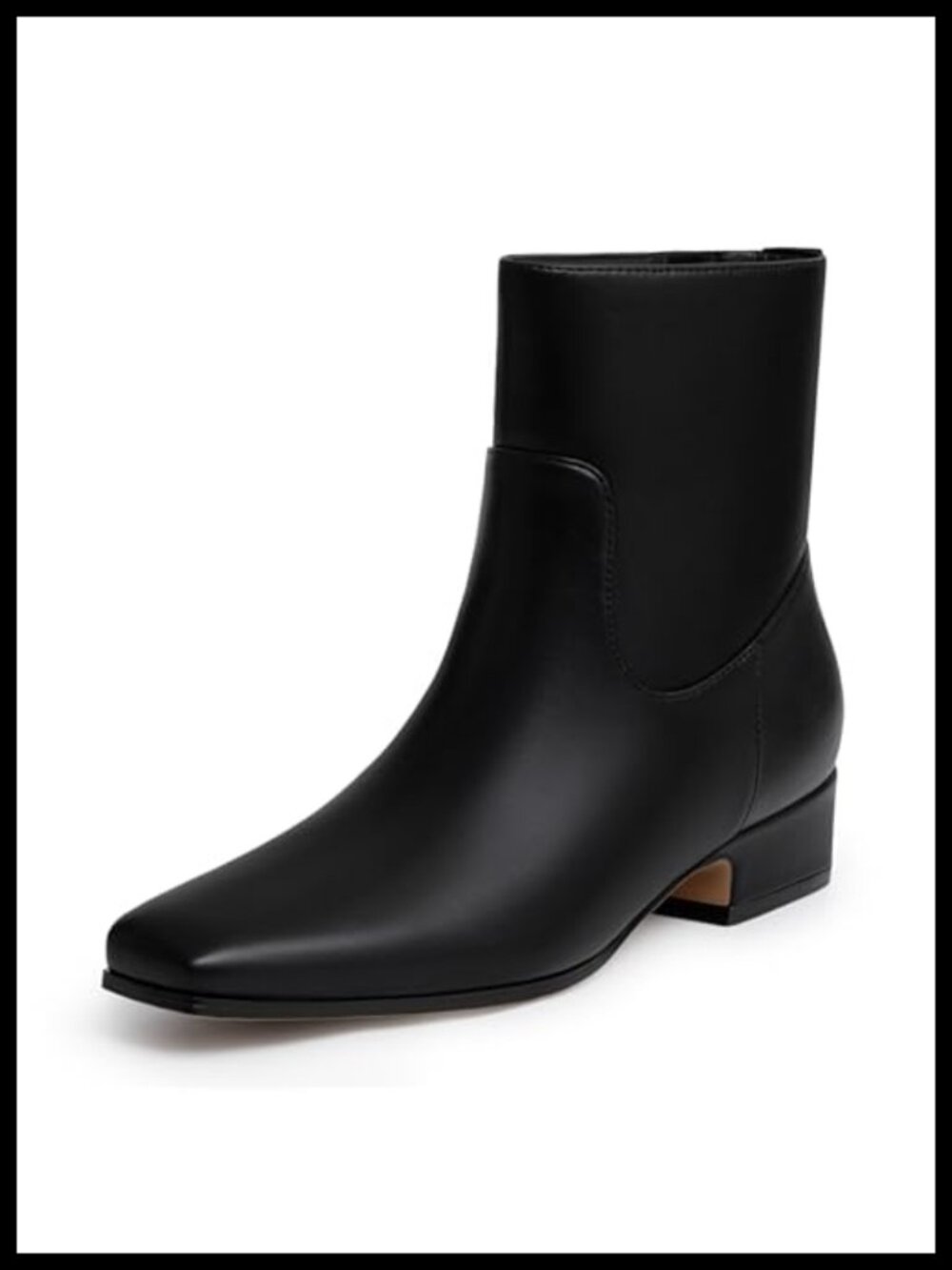 Square Toe Chunky Block Heel Ankle Booties Side Zip Faux Leather